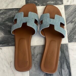 Hermes’ Oran Sandals- denim sz 38.5